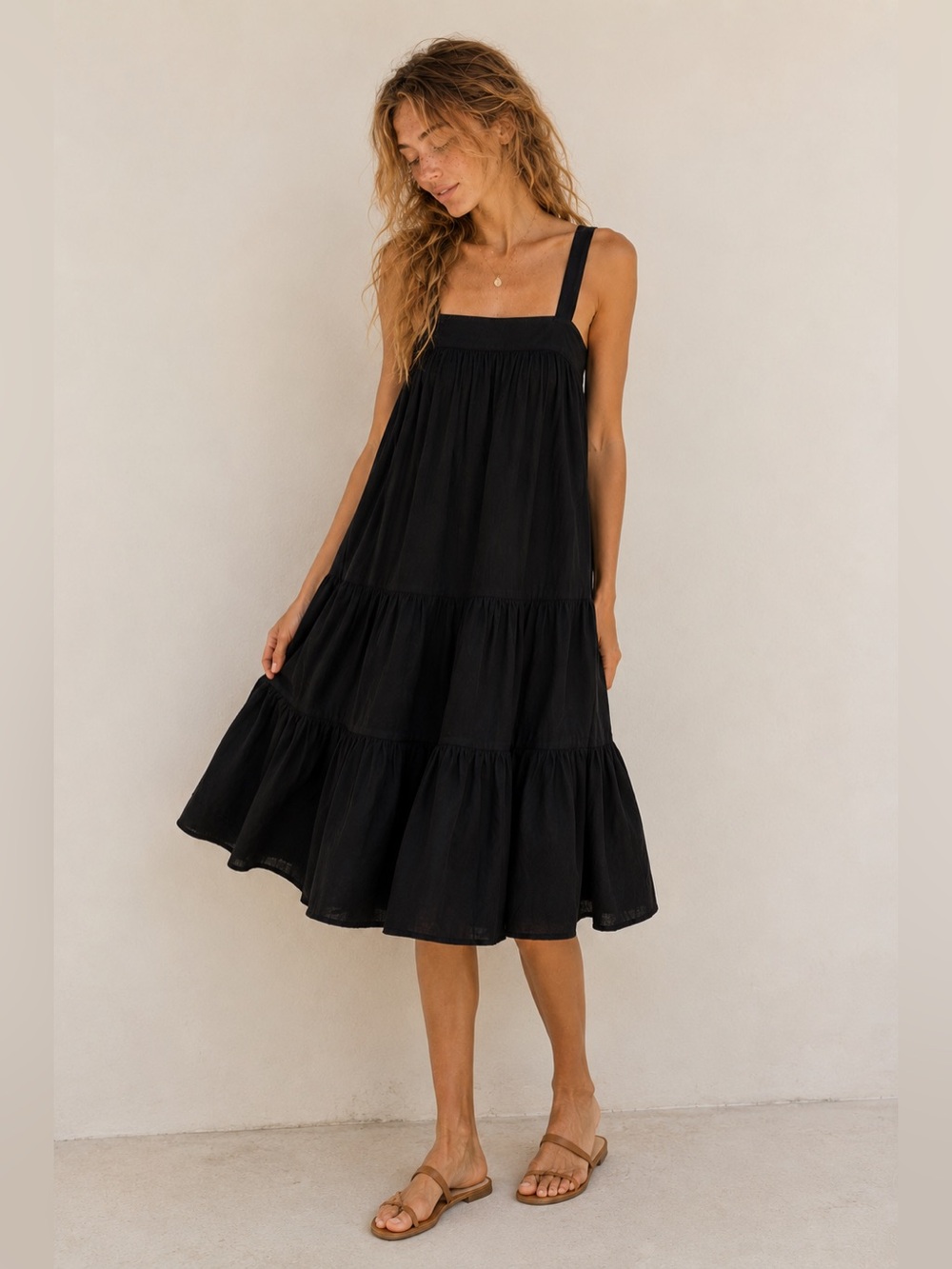 Jenni Kayne Cotton Linen Summer Sun Dress Black Size Small Minimalist